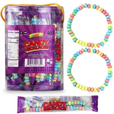 40 Candy Necklace Individually Wrapped - Party Favors for Kids Bulk 40 Count of Stretchable, Edible, Fruity Rainbow Candy Necklaces with Colorful Fruit Flavor for Party Favor Supplies