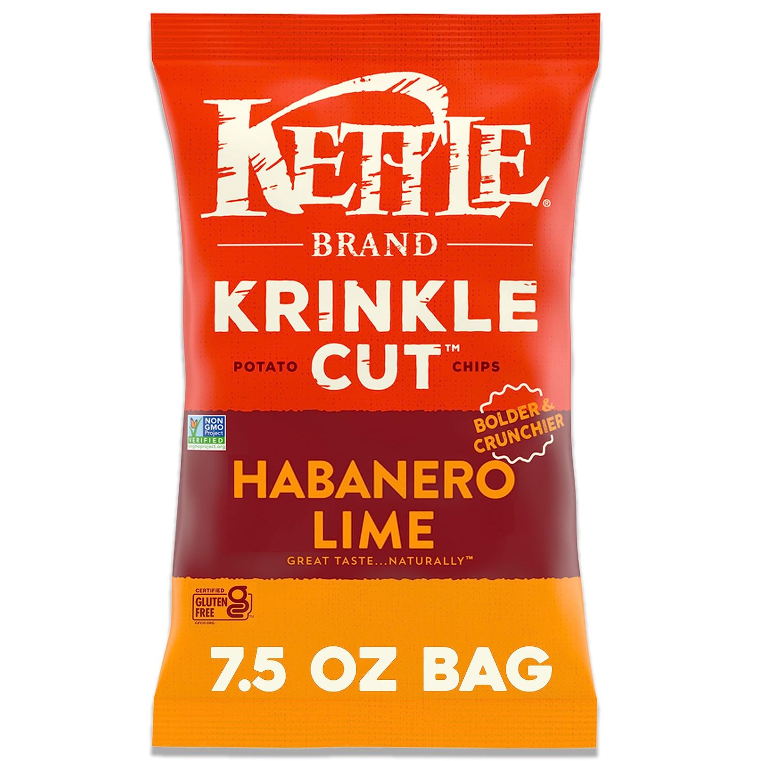 Kettle Brand Potato Chips Krinkle Cut Habanero Lime Kettle Chips, 7.5 Oz