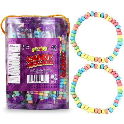 40 Candy Necklace Individually Wrapped - Party Favors for Kids Bulk 40 Count of Stretchable, Edible, Fruity Rainbow Candy Necklaces with Colorful Fruit Flavor for Party Favor Supplies