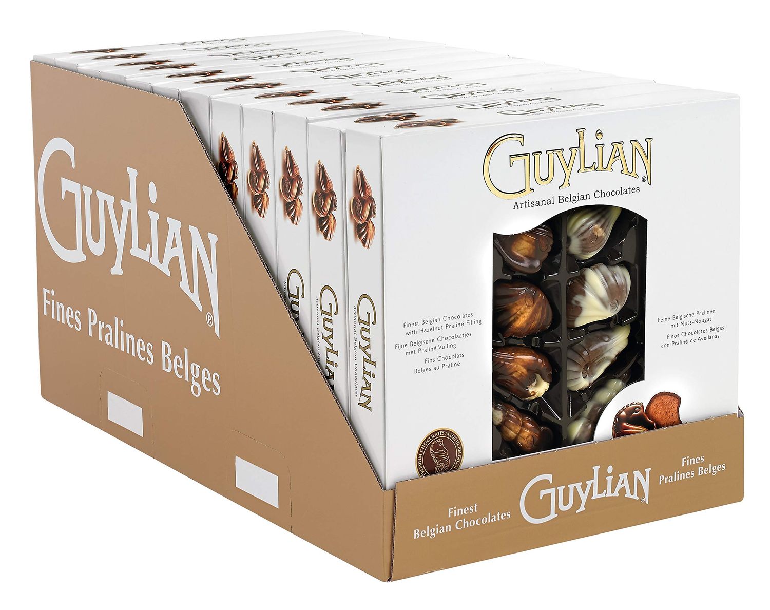 GuyLian Original Belgian Chocolate Seashells 250g Gift Box (Pack of 2): Each Contains Twenty-Two Pieces of Silky Smooth Seashell-Shaped Milk Chocolate with a Creamy Hazelnut Pralin Filling