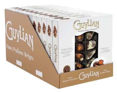 GuyLian Original Belgian Chocolate Seashells 250g Gift Box (Pack of 2): Each Contains Twenty-Two Pieces of Silky Smooth Seashell-Shaped Milk Chocolate with a Creamy Hazelnut Pralin Filling