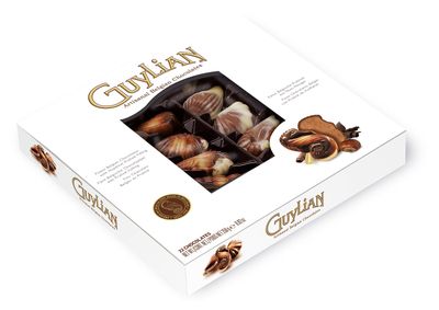 GuyLian Original Belgian Chocolate Seashells 250g Gift Box (Pack of 2): Each Contains Twenty-Two Pieces of Silky Smooth Seashell-Shaped Milk Chocolate with a Creamy Hazelnut Pralin Filling