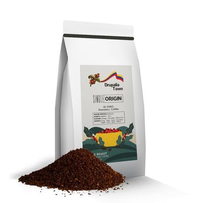 Drupalia Town Ground Colombian Supremo Coffee - Specialty Single Origin Medium - Dark Roast, Balanced - Fair Trade - Arabica Beans - Natural Fruit Notes - Floral Aroma - 12oz Bag