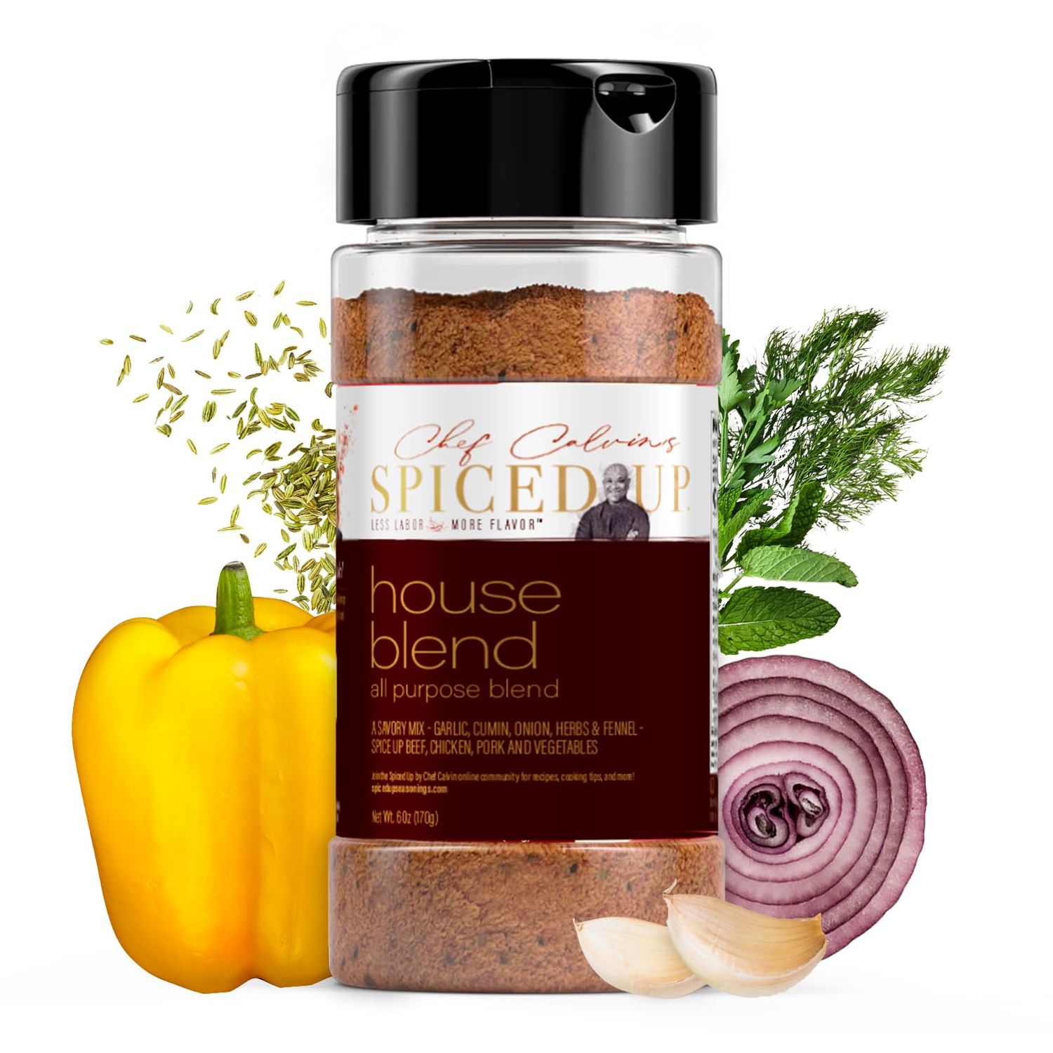 Spiced Up by Chef Calvin - All Purpose Seasoning with Natural Herbs &amp; Spices 6 oz/170 g- Savory Chef&#39;s Blend for Meat &amp; Veggies - Versatile &amp; Complete Seasoning - Spices &amp; Seasonings for Cooking