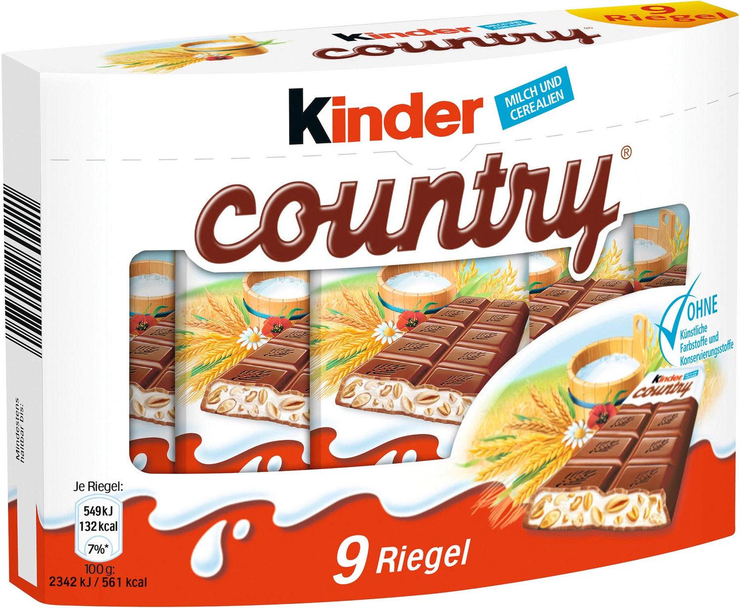 Kinder Country Milk Chocolate with Rich Milk Filling (9&#39;s), 211.5grams