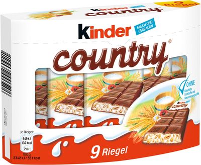Kinder Country Milk Chocolate with Rich Milk Filling (9&#39;s), 211.5grams