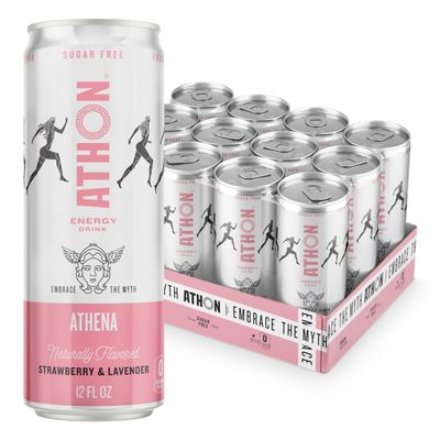 ATHON Natural Energy Drink: Athena Strawberry Lavender | Zero Calories | Naturally Sweetened | L-Theanine and B-Vitamins | 200mg Caffeine | 12 fl oz Cans (12 pack)