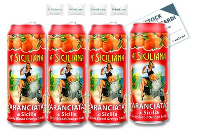 A&#39; Siciliana Italian Soda- Sicilian Blood Orange Soda, 11.5 Ounce (Pack of 4) with 4 Pieces Mints &amp; 1 Grocery Restock Card by IntFeast