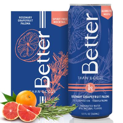 Better Than Booze Mocktails Non-Alcoholic Drinks | Alcohol Alternative Beverages, Ritual Zero Proof | Enjoy Your Drink Moment with Our Alcohol Free Drinks, Rosemary Grapefruit Paloma, 12 Fl Oz, 4 Pack