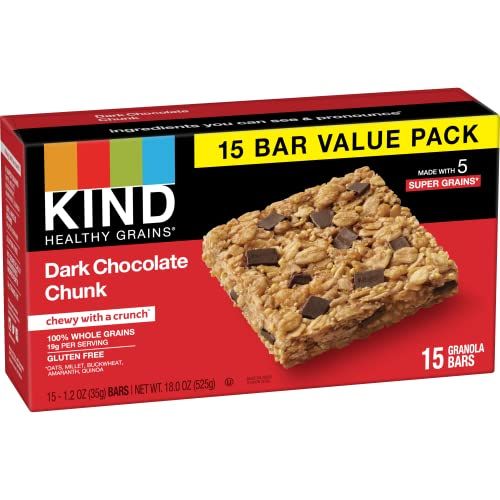 KIND Healthy Grains Bars, Dark Chocolate Chunk, 1.2 Ounce,Gluten Free, 15 Count (Pack of 4)