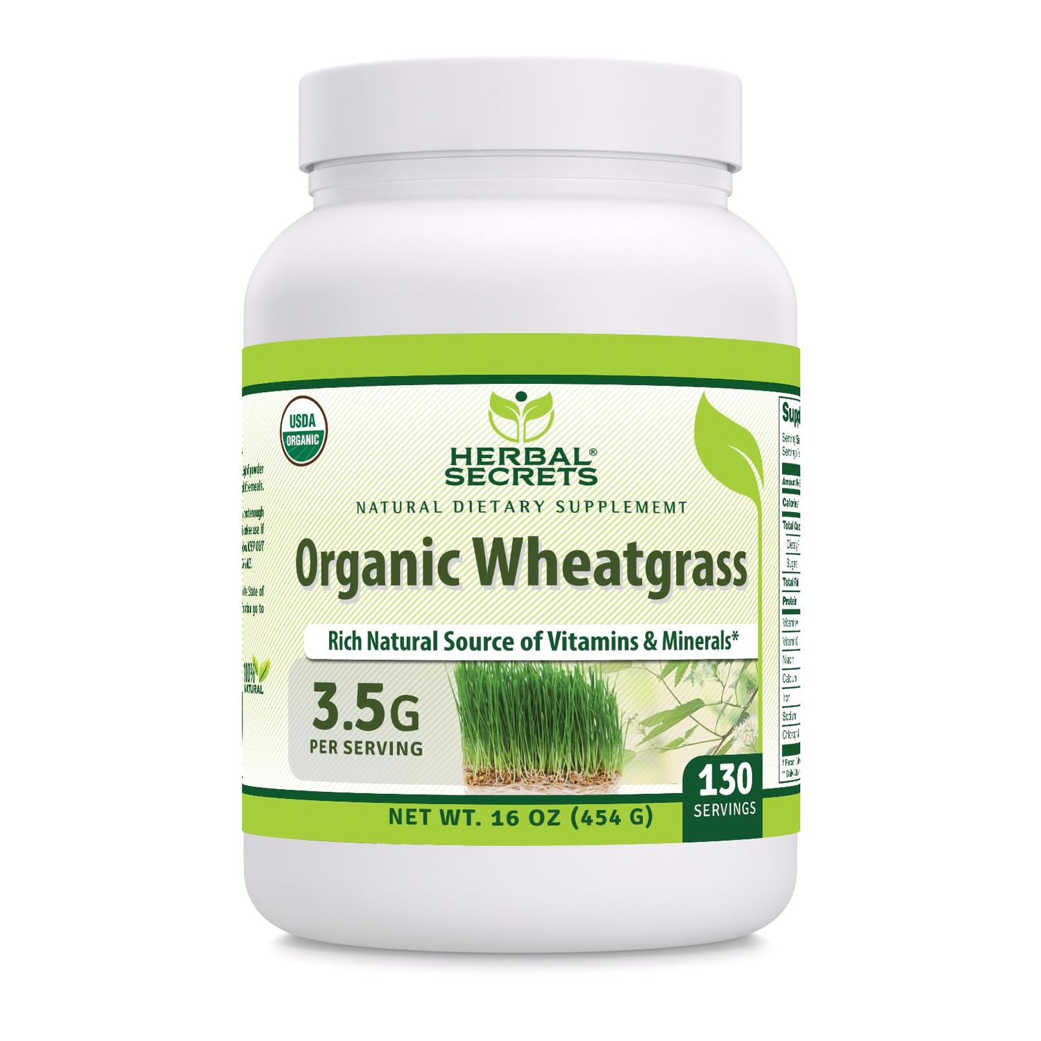 Herbal Secrets Organic Wheatgrass Powder Supplement | 16 Oz | Non-GMO | Gluten Free | Made in USA