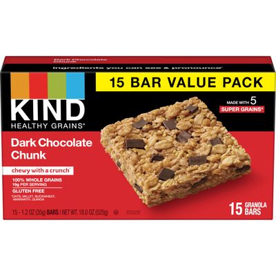 KIND Healthy Grains Bars, Dark Chocolate Chunk, 1.2 Ounce,Gluten Free, 15 Count (Pack of 4)