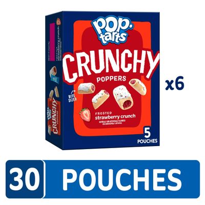 Pop-Tarts Crunchy Poppers Crunchy Filled Snack Pieces, Kids Snacks, On-the-Go Snacks, Frosted Strawberry Crunch (6 Boxes, 30 Pouches)