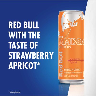 Red Bull Amber Edition Energy Drink, Strawberry Apricot, 114mg Caffeine, 12 fl oz, Pack of 4 Cans