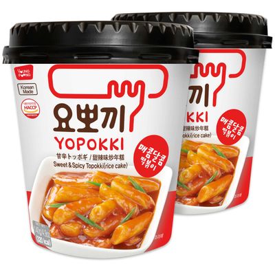 Yopokki Instant Tteokbokki Cup (Sweet Mild Spicy, Cup of 2) Korean Street food with sweet and moderately spicy sauce Topokki Rice Cake - Quick &amp; Easy to Prepare