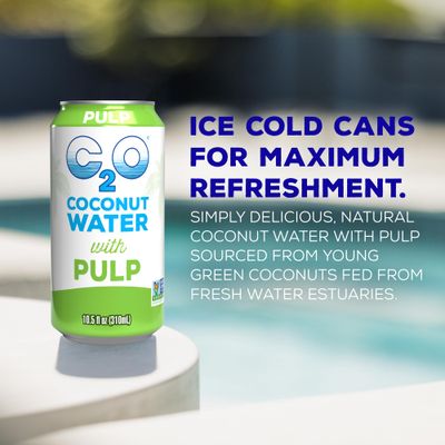 C2O - Coconut Water with Pulp (24 Pack, 3 Boxes of 8) - Made with Fresh Coconut Water - Plant Based, Non GMO Canned Water - Natural Hydration, Essential Electrolytes, &amp; Potassium - 24 Cans, 10.5 FL OZ