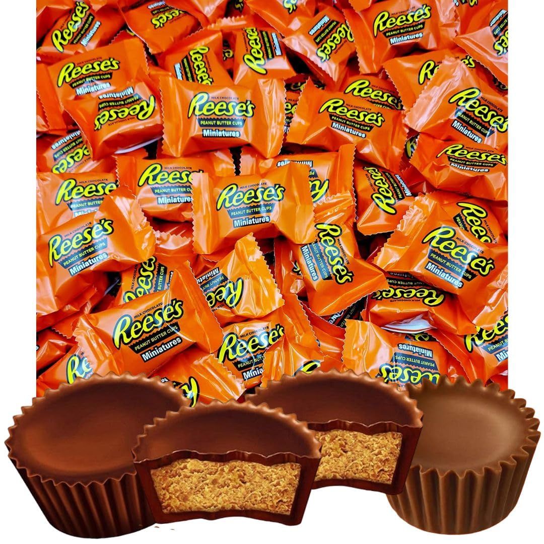 Reeses Peanut Butter Miniature Cups Candy - Peanut Butter covered in Rich Milk Chocolate - individually wrapped - Bulk Pack (1 Pound)