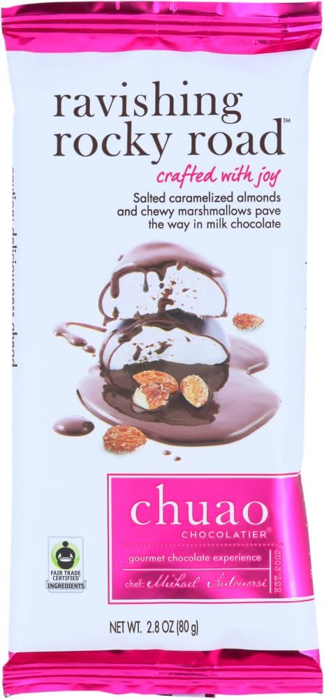 Chuao Chocolatier Ravishing Rocky Road Milk Chocolate Bars | Gourmet Almond Vegan Marshmallows Artisan No Preservatives 2.8 oz each | 4 Pack