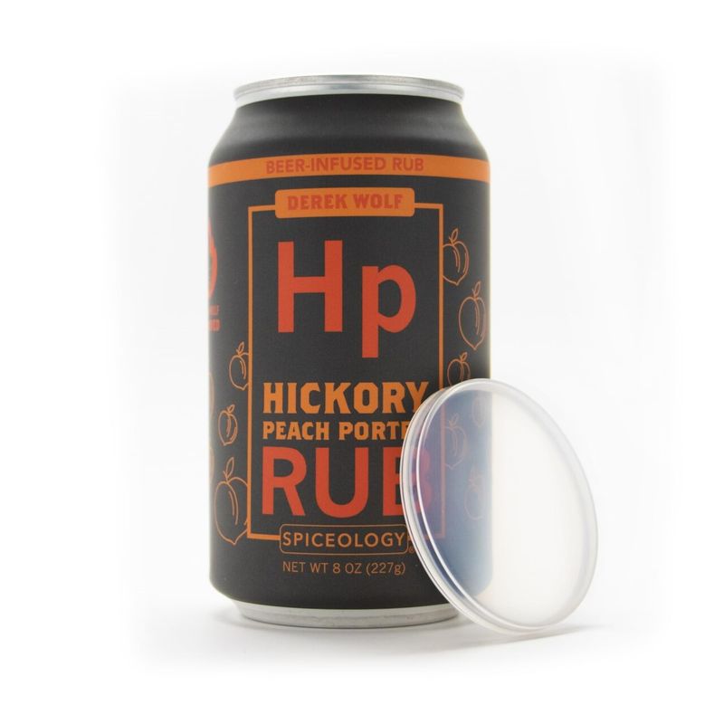 Spiceology &amp; Derek Wolf - Hickory Peach Porter - Beer-Infused Barbecue Rubs, Spices and Seasonings - Use On: Chicken, Ribs, Salmon, Duck, Veggies or Marinades - 8 oz Can with Resealable Lid