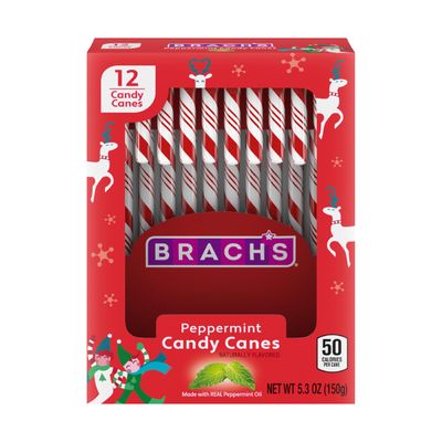 Brach&#39;s Bobs Red &amp; White Mint Canes, Christmas Candy, Stocking Stuffers for Kids, Holiday Classic, 5.3 Oz, 12 Count (Pack of 1)