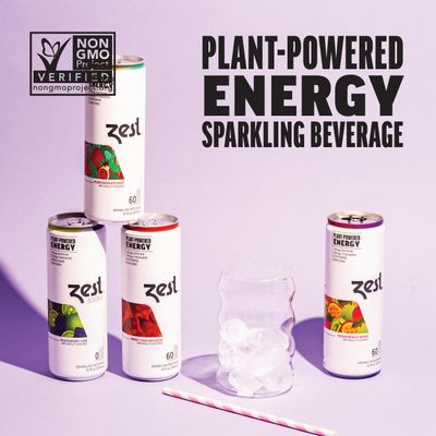 Zest Plant Powered Natural Energy Sparkling Drink - Variety-Pack - 150mg Caffeine + 100 mg L-Theanine - 12oz Can, 12 Pack - Low Sugar, 60 Calories, Healthy Coffee Substitute, Non GMO High Caff Blend
