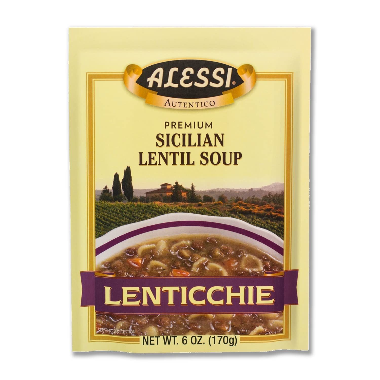 Alessi Autentico Premium Soups, Traditional Flavors, Sicilian Lentil (Sicilian Lentil, 6 Ounce (Pack of 6))