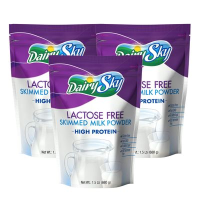DairySky Tri-Pack: Lactose-Free Milk Powder 24oz - Skim Powdered Milk | Non-GMO, Fat-Free for Baking &amp; Coffee | Kosher, Rich in Protein &amp; Calcium | Perfect Liquid Milk Substitute | RBST Hormone-Free