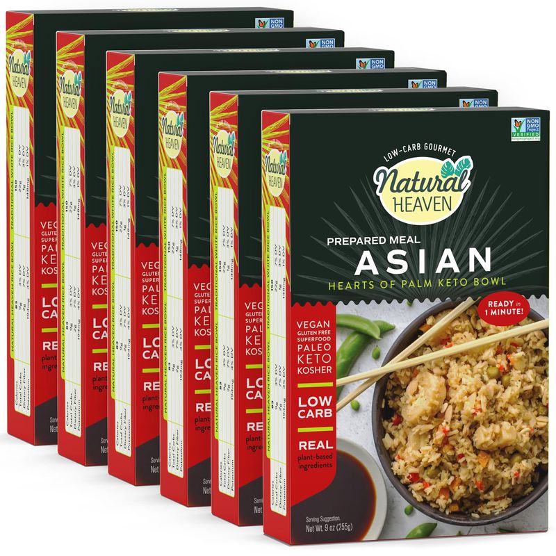Natural Heaven Hearts of Palm Asian Keto Food Bowl 6-Pack -Prepared Meals, Ready in 60 Seconds, 9 Oz Ea