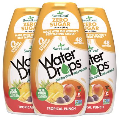 SweetLeaf Water Drops, Tropical Punch - Sugar-Free Water Enhancer Drops, Stevia &amp; Monk Fruit Sweetener Water Flavoring, 1.62 Oz (Pack of 3)