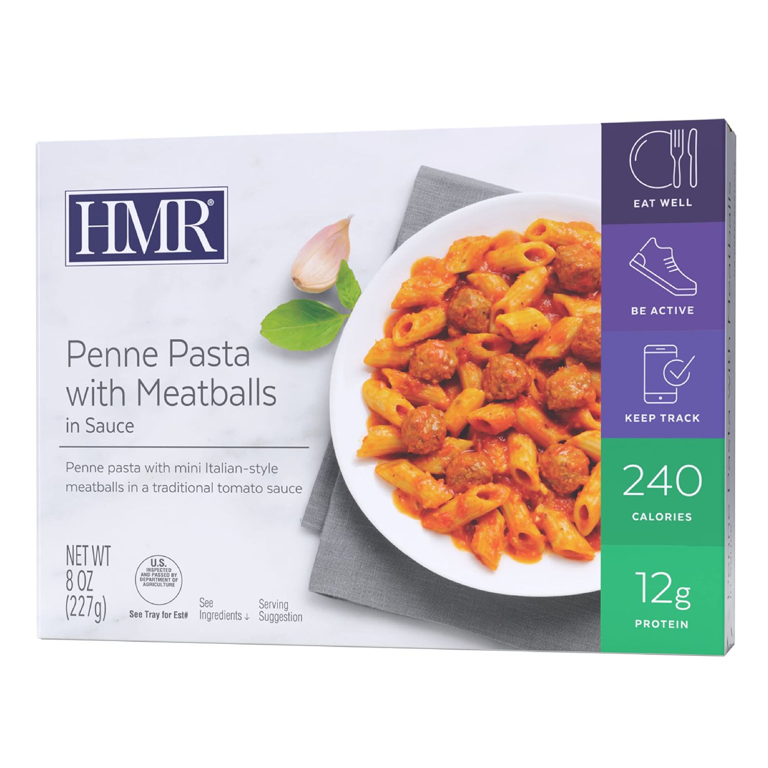 HMR Penne Pasta with Meatballs Entre | Pre-packaged Lunch or Dinner to Support Healthy Eating | Ready to Eat | 12g of Protein | Low Calorie Food | 8oz Serving per Meal | Pack of 6