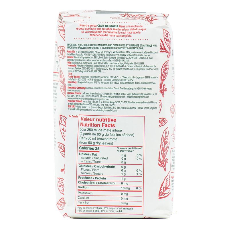 Yerba Mate Cruz de Malta 1.1 Lb - 1/2 Kilo | Traditional Argentina Brew Gluten-Free | Large Leaf Low Dust Yerba Mate 500 Grams