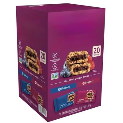 Natures Bakery Fig Bar 20 Twin Packs 2oz  Snack Bar Variety Pack Blueberry and Raspberry Whole Wheat NonGMO Kosher Certified Vegan  In 4K Logistics Packaging 20 Count