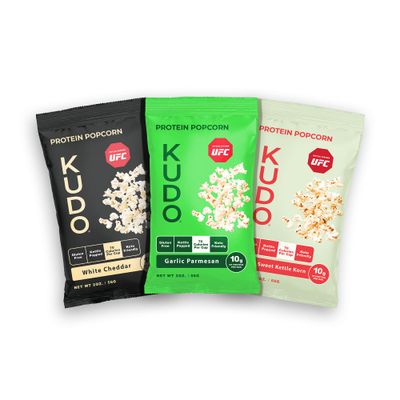 KUDO Protein Popcorn, Variety 3-Pack | 10g of Protein Per Bag | 100% Whole Grain &amp; Non-GMO Healthy Snacks | Keto Friendly &amp; Gluten Free Kettle Popcorn, 2 oz. Bags