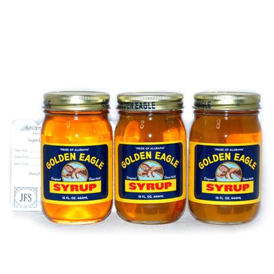 Golden Eagle Syrup Bundle - 3 x 15 Oz Jars of Golden Eagle Alabama Syrup, Bundled with a JFS Recipe Card