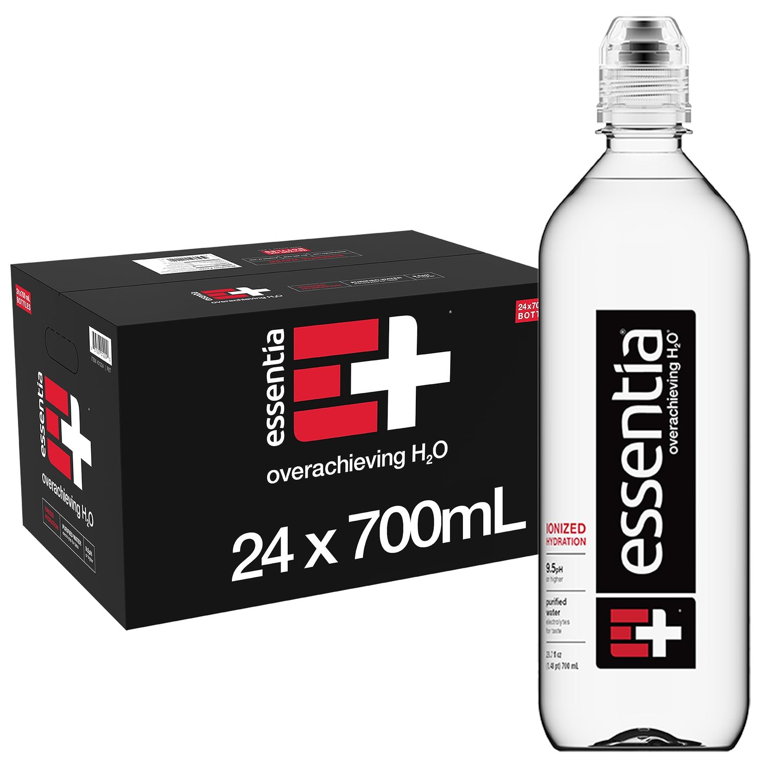 Essentia Water LLC, Ionized Alkaline Bottled Water; 99.9% Pure, Infused with Electrolytes, 9.5 pH or Higher with a Clean, Smooth Taste, 23.67 Fl Oz (Pack of 24)