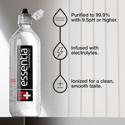 Essentia Water LLC, Ionized Alkaline Bottled Water; 99.9% Pure, Infused with Electrolytes, 9.5 pH or Higher with a Clean, Smooth Taste, 23.67 Fl Oz (Pack of 24)