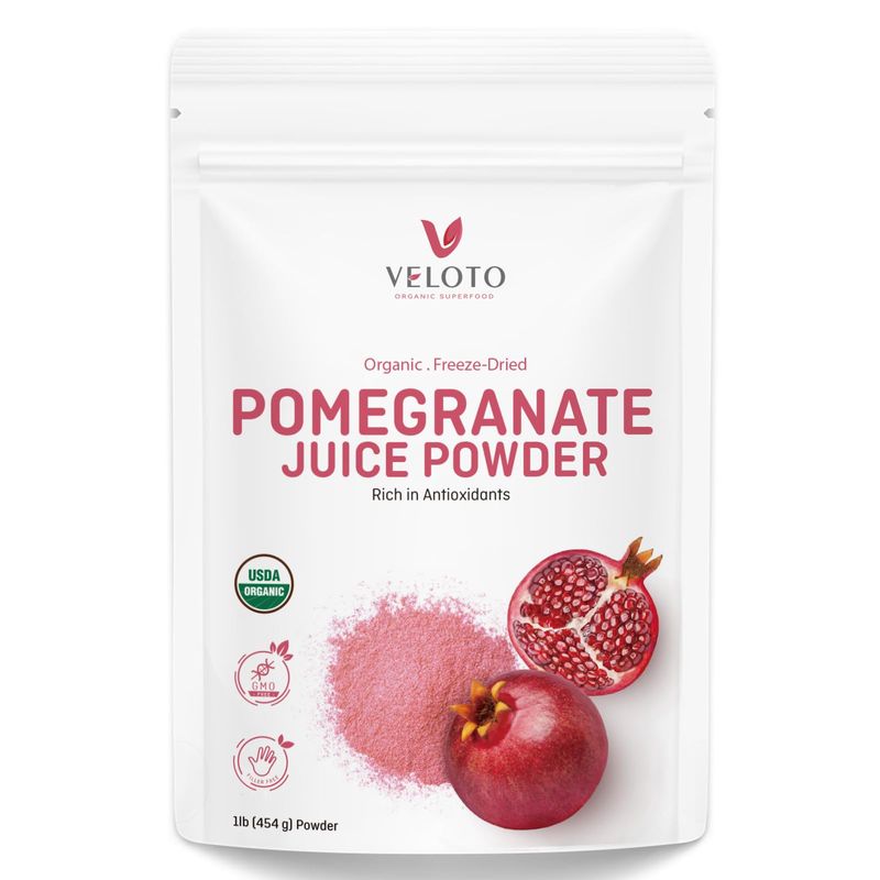 VELOTO Organic Pomegranate Juice Powder, Pure Pomegranate Powder Fruit Freeze Dried Powder, Natural Vitamin C Vegan Sweetener Superfoods for Smoothies, Yogurt &amp; Shake, Gluten Free, Non GMO, 1 lb