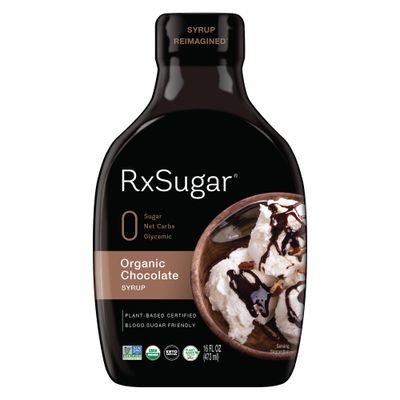 RxSugar Delicious Plant-Based Organic Chocolate Syrup, 16 oz | Allulose Sweetener | 0 Sugar, 0 Net Carbs, 0 Glycemic | Diabetes-Safe | Keto Certified | Non-GMO Project Verified | Gluten-Free Certified