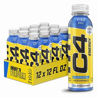 Cellucor C4 Energy Non-Carbonated Zero Sugar Energy Drink, Pre Workout Drink + Beta Alanine, Icy Blue Razz, 12 Fl Oz (Pack of 12)