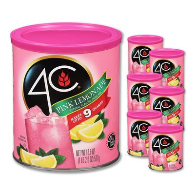 4C Powdered Drink Mix Canister, Pink Lemonade 6 Pack, 9 Quarts, Family Sized Bin, Thirst Quenching Flavors