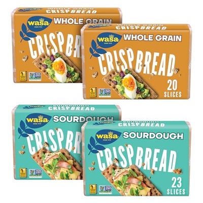 Wasa Crispbread Variety Pack (Pack of 4), Sourdough and Whole Grain, Crackers, Non-GMO Ingredients, Fat Free