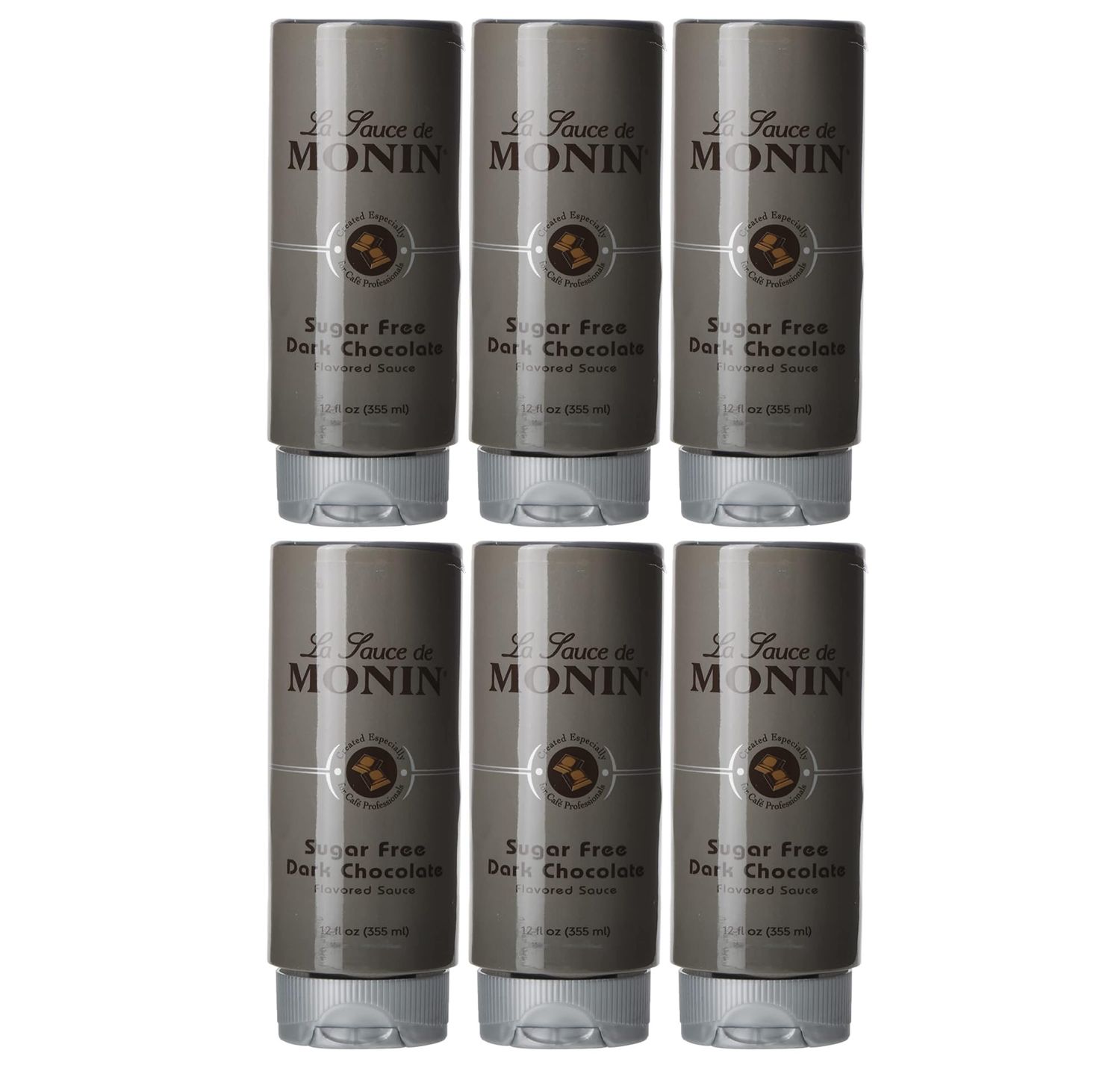 Monin - Sugar Free Dark Chocolate Sauce, Velvety and Rich, Great for Desserts, Coffee, and Snacks, Gluten-Free (12 Ounce, 6-Pack)