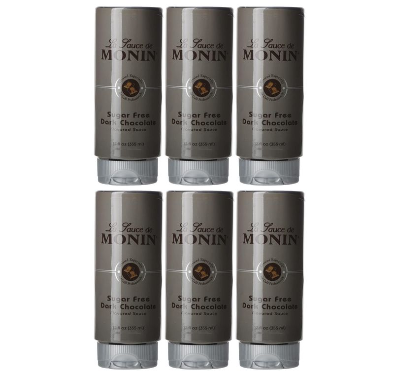 Monin - Sugar Free Dark Chocolate Sauce, Velvety and Rich, Great for Desserts, Coffee, and Snacks, Gluten-Free (12 Ounce, 6-Pack)