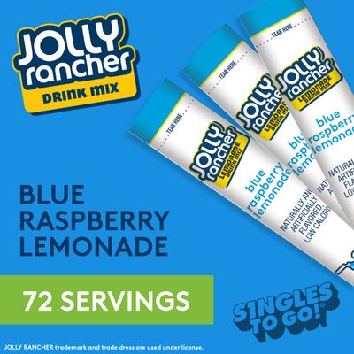 Jolly Rancher Rancher Singles To Go Water Drink Mix, Blue Raspberry Lemonade, 12 Boxes With 6 Packets Each, 72 Total Servings