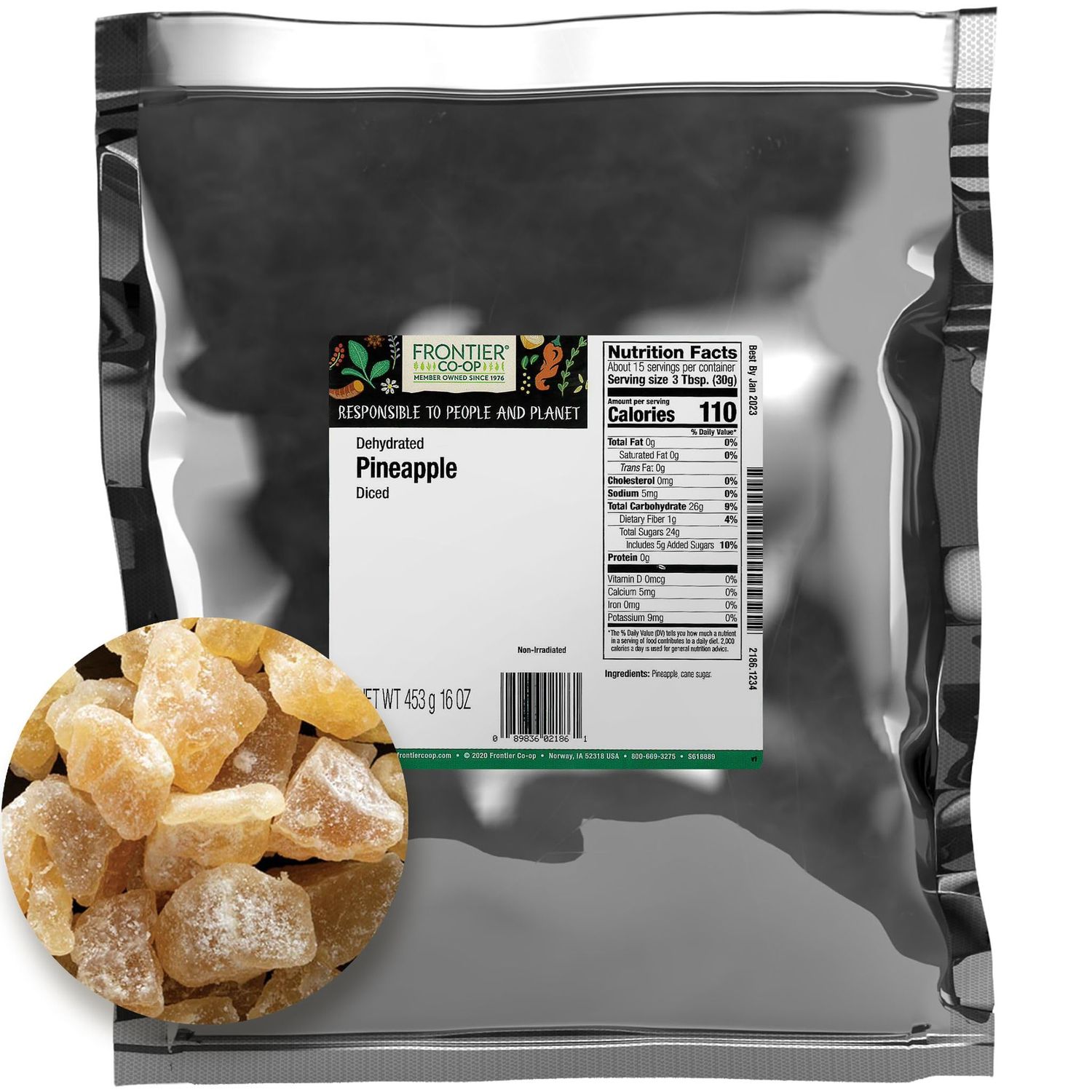 Frontier Bulk Pineapple, Dehydrated Diced, 16 Ounce