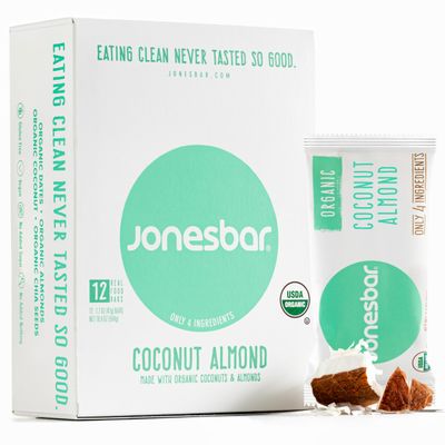 JONESBAR (Coconut Almond, 12 Count (Pack of 1)) USDA Organic Fruit &amp; Nut Bar, Non-GMO, Kosher, Vegan, Gluten Free, Simple Snack Bar