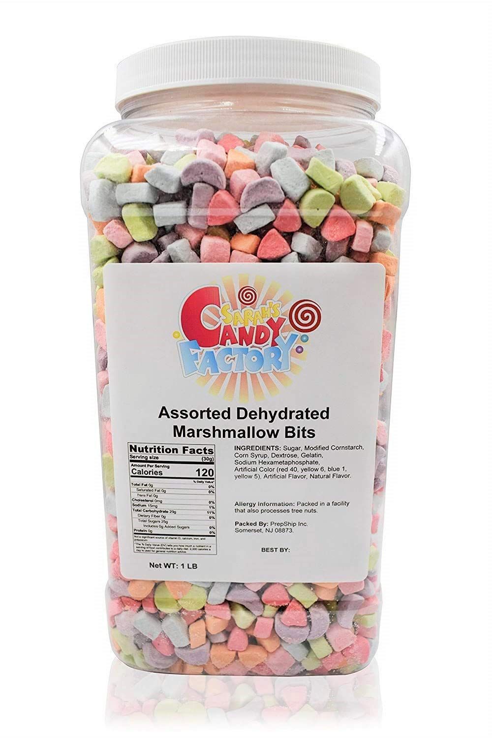 Sarah&#39;s Candy Factory Assorted Dehydrated Marshmallow Bits in Jar, 1lb PACK 1