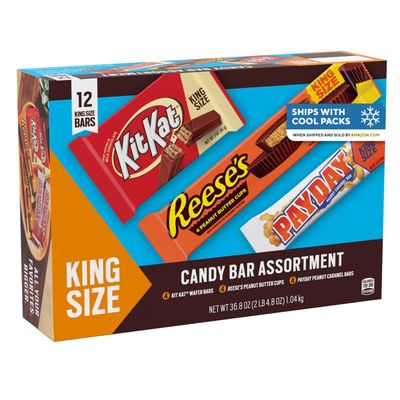KIT KAT, PAYDAY and REESE&#39;S Assorted Flavored King Size, Candy Variety Box, 36.8 oz