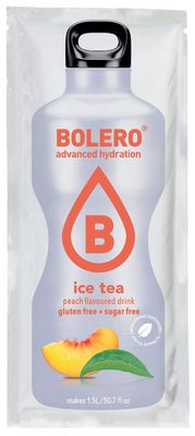BOLERO - Iced Tea - Peach Flavored, Sugar Free and Low Calorie Powdered Drink Mix, Makes 1/2 Gallon for Strong Flavor or 1 Gallon for Mild Flavor, 12 Large Sachets - Europe&#39;s Favorite Drink Mix