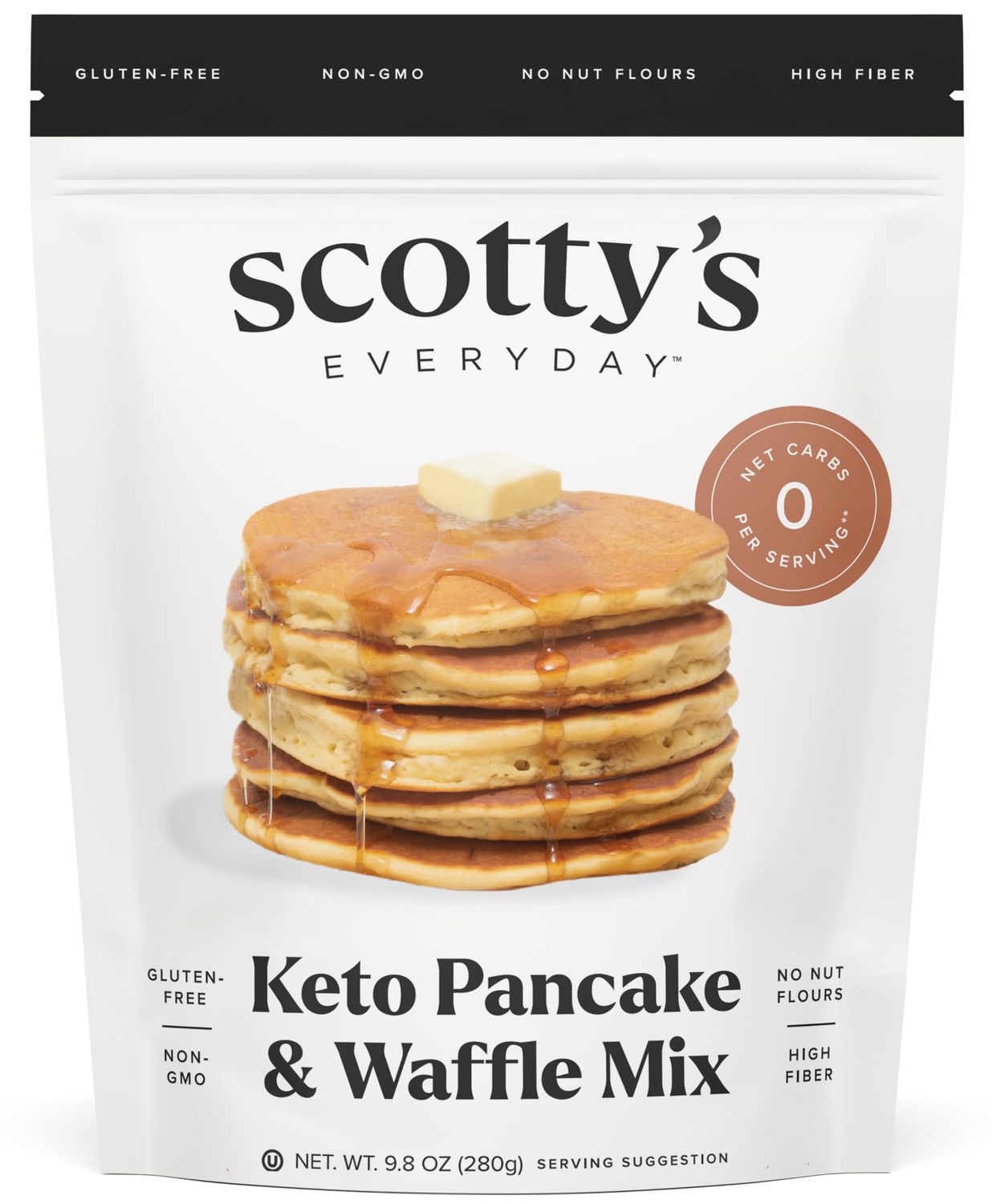 Keto Pancake &amp; Waffle Mix - Gluten Free Pancake and Waffle Mix - 0g Net Carbs Per Serving - - No Nut Flours - Non-GMO - Easy to Make 8 Pancakes (9.0 oz) - Single Pack